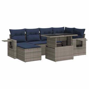 vidaXL 7 Piece Garden Sofa Set with Cushions Grey Poly Rattan Acacia
