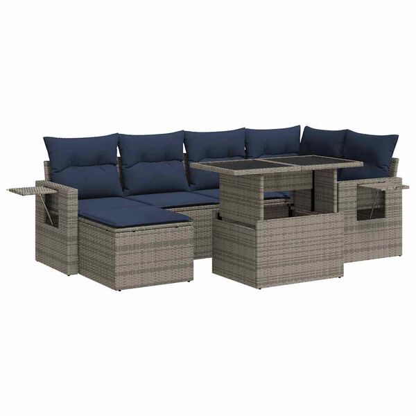 vidaXL 7 Piece Garden Sofa Set with Cushions Grey Poly Rattan Acacia