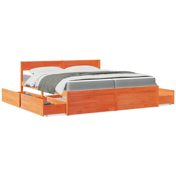 vidaXL Bed with Drawers and Mattress Wax Brown 200x200 cm Solid Wood Pine