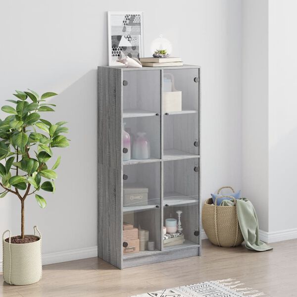 vidaXL Highboard with Doors Grey Sonoma 68x37x142 cm Engineered Wood