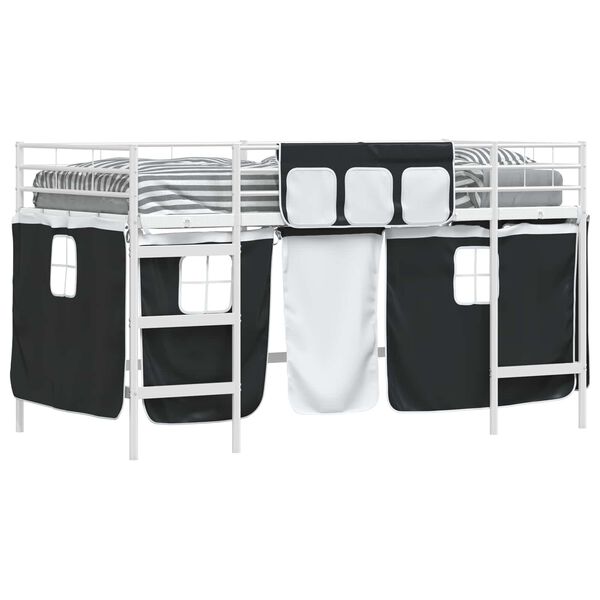 vidaXL Kids'Loft Bed Frame with Curtains White and Black
