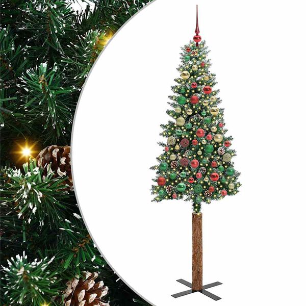 vidaXL Slim Christmas Tree with 300 LEDs Green and White 210 cm