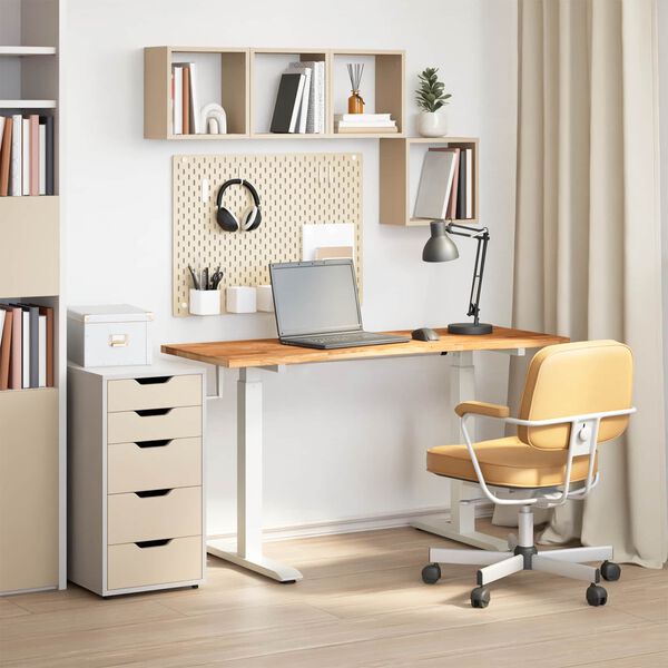 vidaXL Desk White and Light Brown 140 x 60 cm Solid Oak Wood
