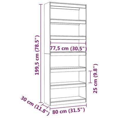 vidaXL Book Cabinet/Room Divider Grey 80x30x199.5 cm Solid Wood Pine