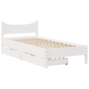 vidaXL Bed Frame with Drawers White 75x190 cm Small Single Solid Wood Pine