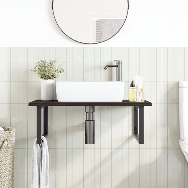 vidaXL Basin Shelf Wall Mounted Steel and Solid Wood Oak