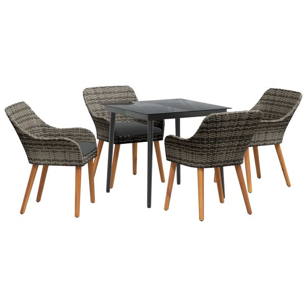 vidaXL Garden Dining Set with Cushion 5 pcs Grey Poly Rattan