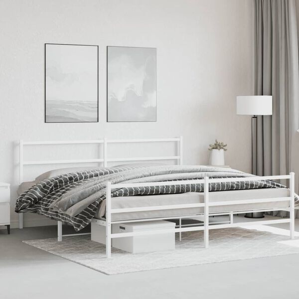 vidaXL Metal Bed Frame without Mattress with Footboard White 193x203cm