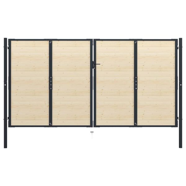 vidaXL Fence Gate Steel and Spruce Wood 408x200 cm