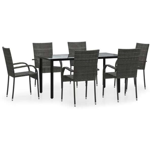 vidaXL 7 Piece Garden Dining Set Grey Poly Rattan