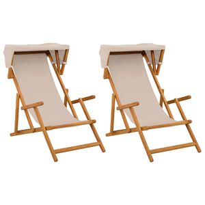 vidaXL Deck Chair 2 pcs 3 Position Solid Eucalyptus Wood Beige