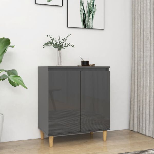 vidaXL Sideboard&Solid Wood Legs High Gloss Grey 60x35x70 cm Engineered Wood