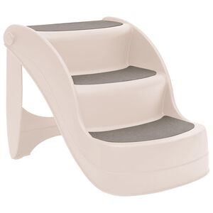 vidaXL Dog Stair | Cream | Plastic | 3-Step | Foldable | Dog Stair | Rectangular