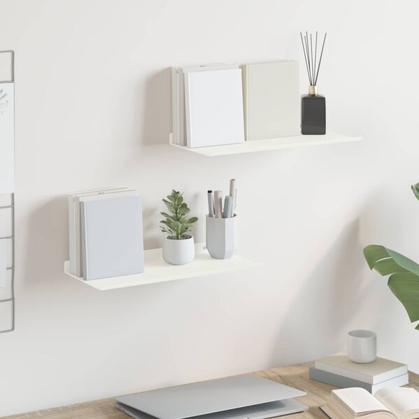 vidaXL Floating Shelf Wall-mounted 2 pcs White 40 x 18 x 2.5 cm Steel