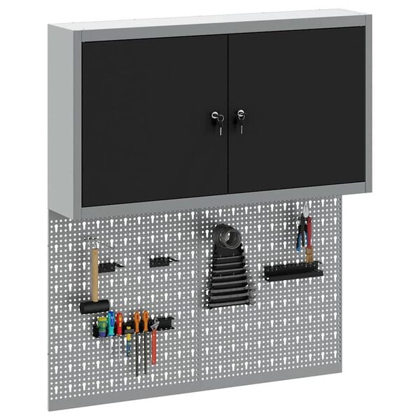 vidaXL Tool Cabinet Set with Shelf 3 pcs Black Powder-Coated Steel