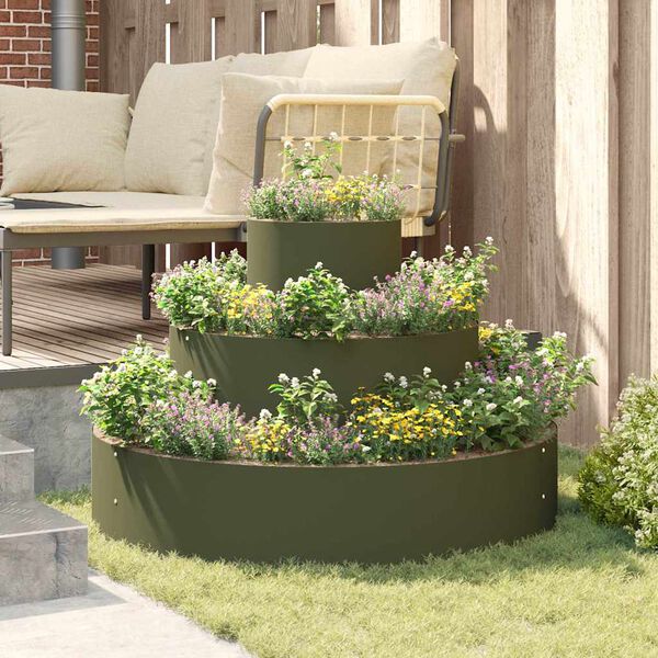 vidaXL Garden Planter Olive Green 90 x 90 x 20 cm Cold-rolled Steel