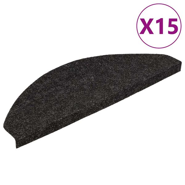 vidaXL Stair Mats Self-adhesive 15 pcs 56x17x3 cm Black