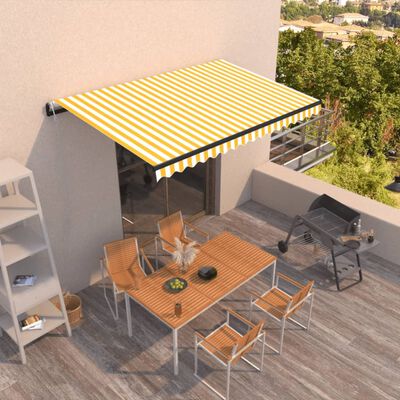vidaXL Automatic Retractable Awning 450x300 cm Yellow and White