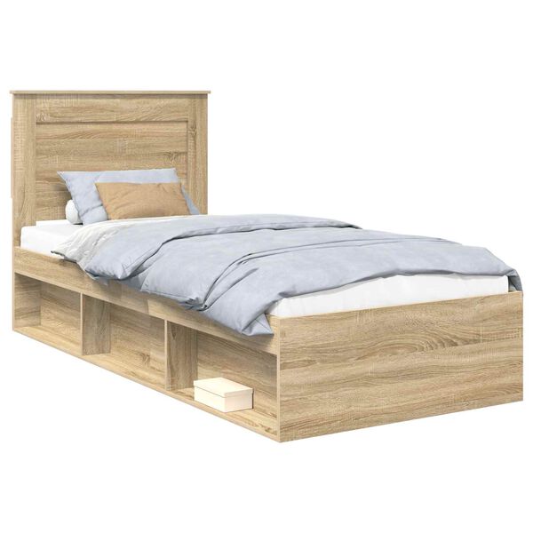 vidaXL Bed Frame with Headboard Sonoma 100 x 200 cm Solid Pine Wood