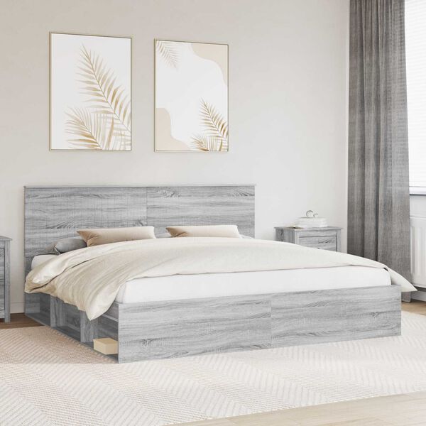 vidaXL Bed Frame Grey Sonoma 200 x 200 cm Solid Pine Wood
