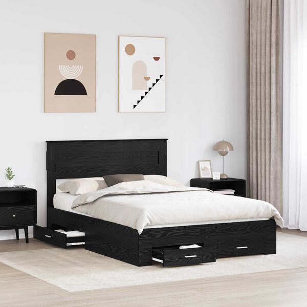 vidaXL Bed Frame with Headboard Black Oak 140 x 190 cm Engineered Wood