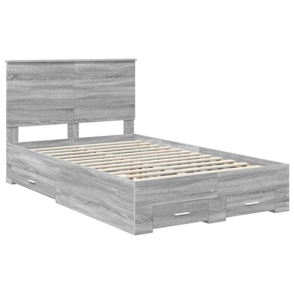 vidaXL Bed Frame with Drawer Grey Sonoma 135 x 190 cm Engineered Wood