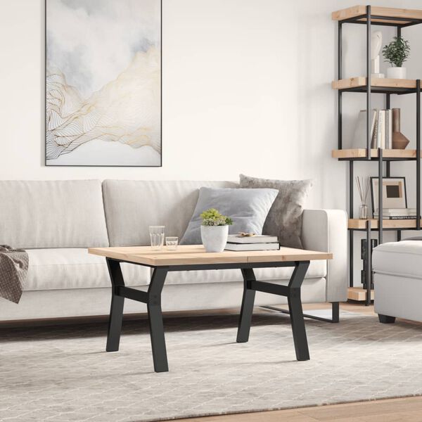 vidaXL Coffee Table Y-Frame 80x80x45.5 cm Solid Wood Pine and Steel