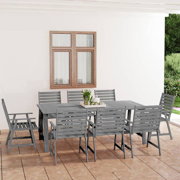 vidaXL 9 Piece Garden Dining Set Grey Solid Acacia Wood