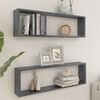 vidaXL Wall Cube Shelf 2 pcs High Gloss Grey 100x15x30 cm Engineered Wood