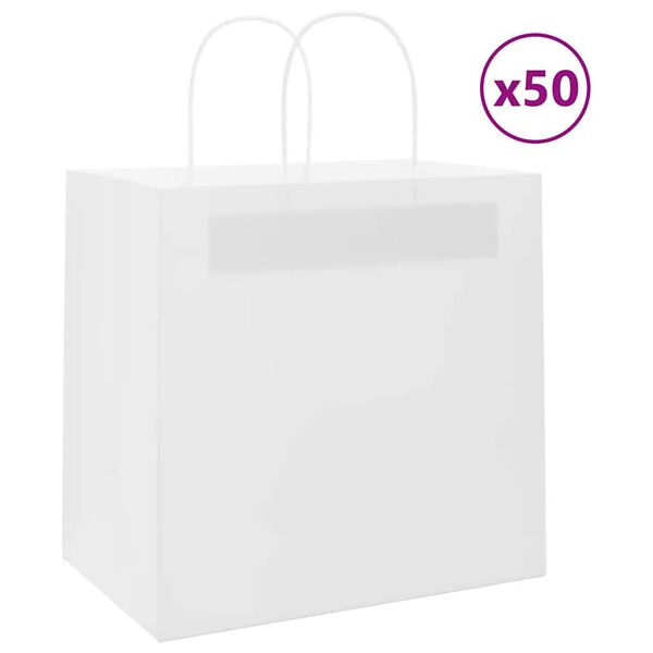 vidaXL Paper Bags 50 pcs with Handles White 26x17x25 cm