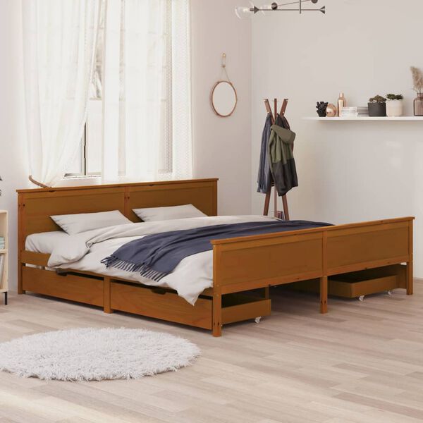 vidaXL Bed Frame without Mattress Honey Brown Solid Wood 180x200 cm Super King