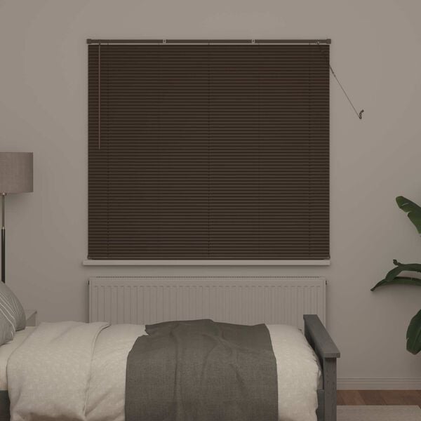 vidaXL Venetian Blind Dark Brown with Wood Pattern 160 x 150 cm PVC