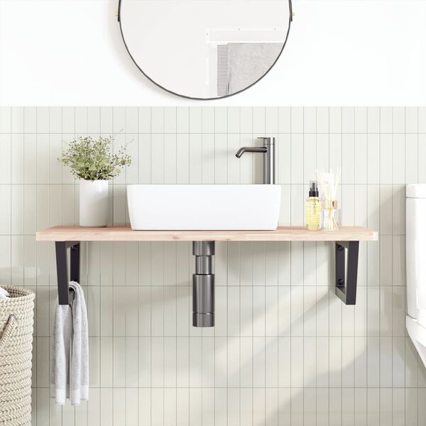 vidaXL Basin Shelf Wall Mounted Steel and Solid Wood Beech