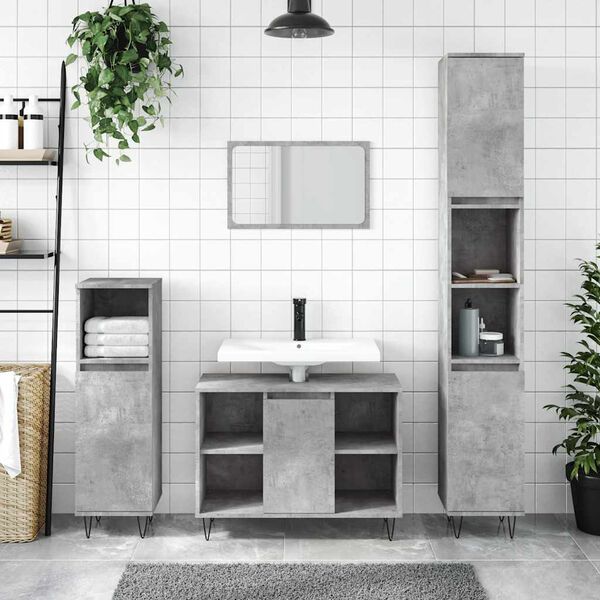 vidaXL Bathroom Cabinet Concrete Grey 80x33x60 cm Engineered Wood
