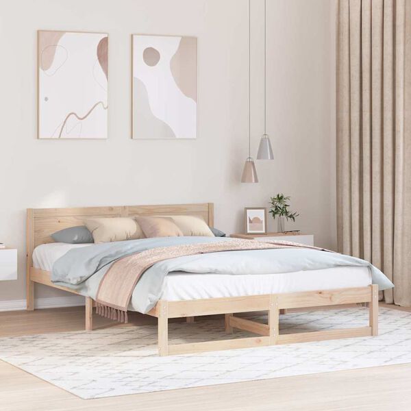 vidaXL Bed Frame with Headboard Natural 160 x 200 cm Solid Pine Wood