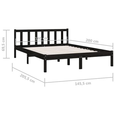 vidaXL Bed Frame Black Solid Pinewood 140x200 cm