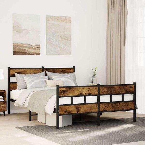 vidaXL Metal Bed Frame without Mattress Smoked Oak 140x190 cm