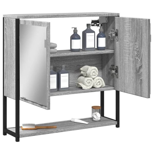 vidaXL Bathroom Mirror Cabinet Grey Sonoma 60x16x60 cm Engineered Wood