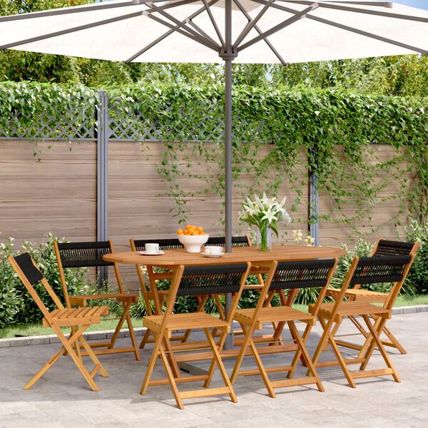 vidaXL Folding Garden Chairs 8 pcs Black Solid Wood Acacia