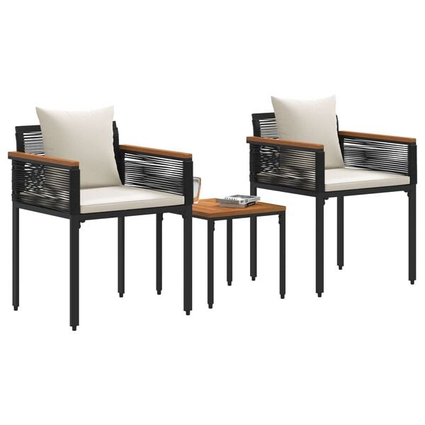 vidaXL Outdoor Furniture Set 3 pcs Black and Cream White PE Rattan