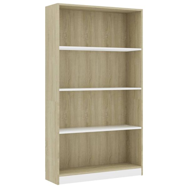 vidaXL 4-Tier Book Cabinet White and Sonoma Oak 80x24x142 cm Engineered Wood