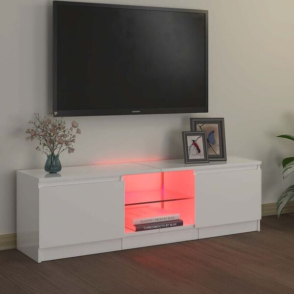 vidaXL TV Cabinet with LED Lights High Gloss White 120x30x36 cm