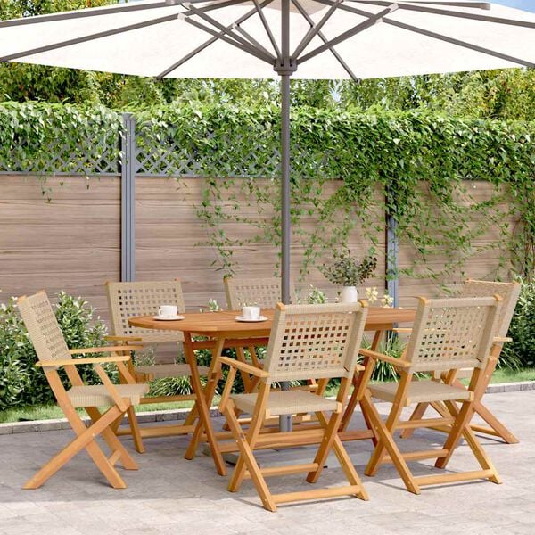 vidaXL Folding Garden Chairs 6 pcs Beige Poly Rattan and Solid Wood