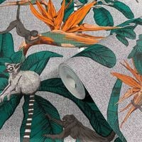 Noordwand Wallpaper Topchic Monkey Jungle Leaves Green and Grey