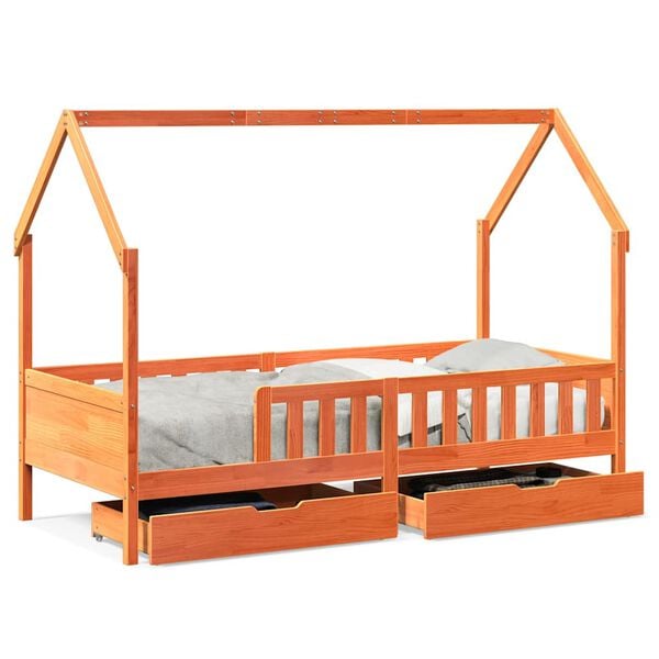 vidaXL Kids Bed Frame with Drawers without Mattress 90x200 cm Solid Wood