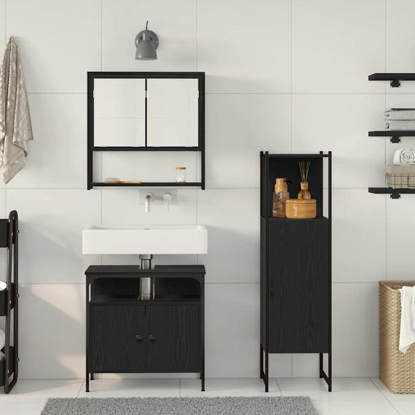 vidaXL Bathroom Furniture Set with Shelf 3 pcs Black Engineered wood