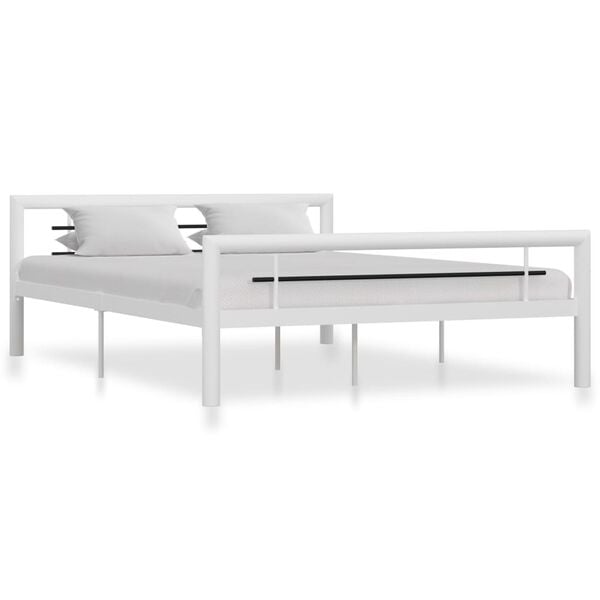 vidaXL Bed Frame without Mattress White and Black Metal 140x200 cm