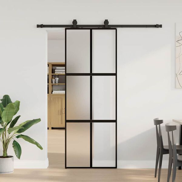 vidaXL Sliding Door with Hardware Set Black 76x205 cm Tempered Glass