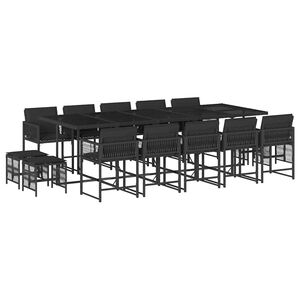 vidaXL 15 Piece Garden Dining Set with Cushions Black Poly Rattan