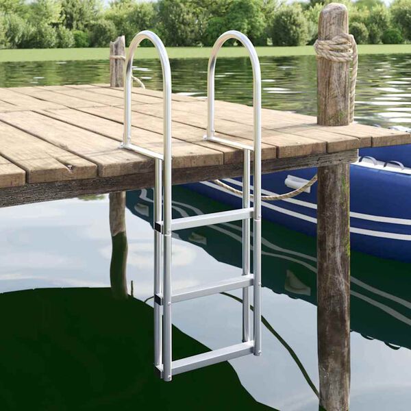 vidaXL 3-Step Dock Ladder Silver 45 x 11.5 x 134 cm Aluminum